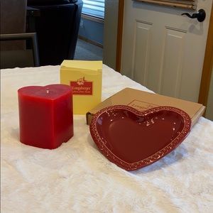 Longaberger Pottery Heart Plate & Candle